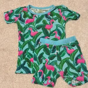 Little Sleepies Flamingo Leaf Kids Pajama Set - Blue and Pink